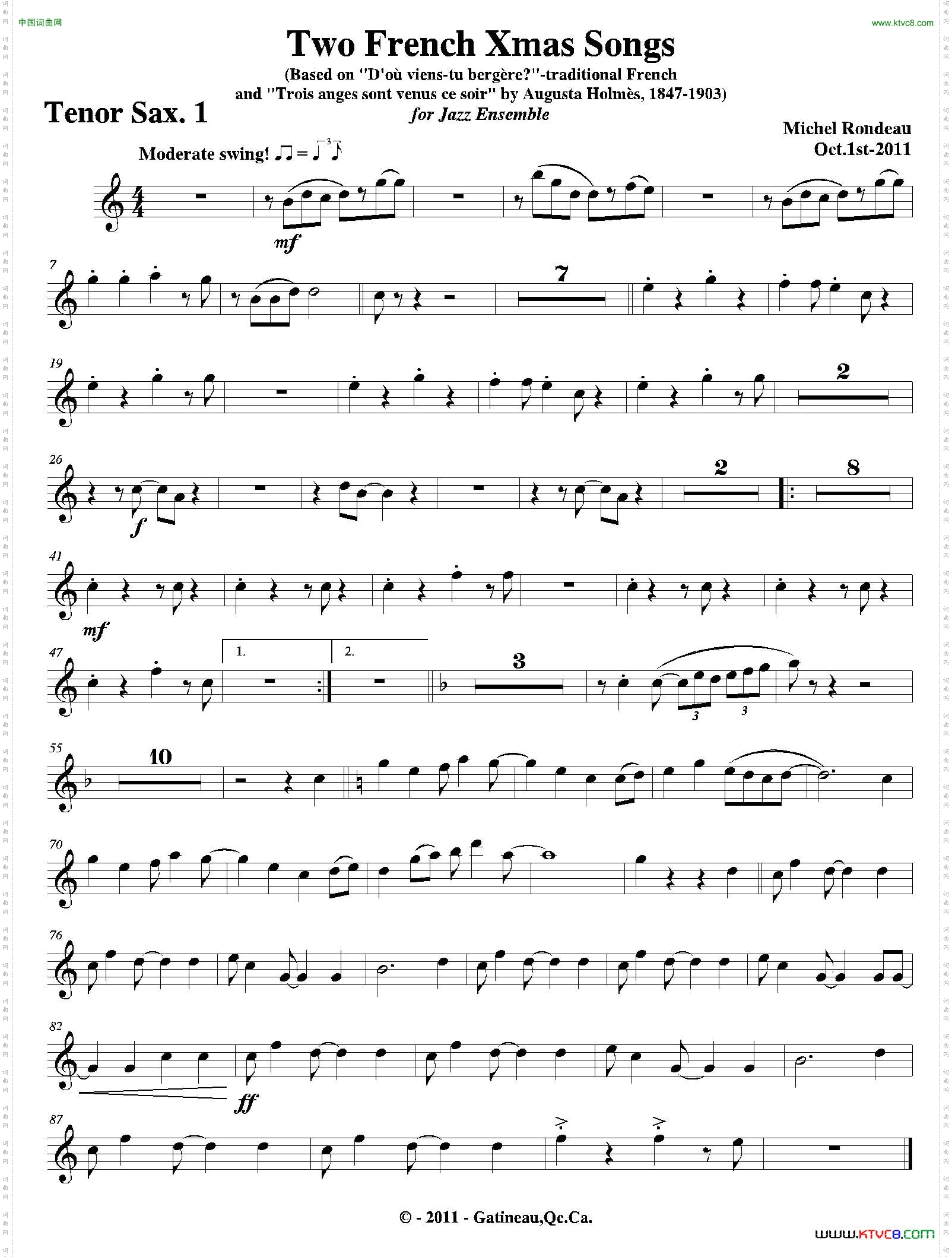 TwoFrenchXmasSongs第一次中音萨克斯分谱_Two French Xmas Songs第一次中音萨克斯分谱