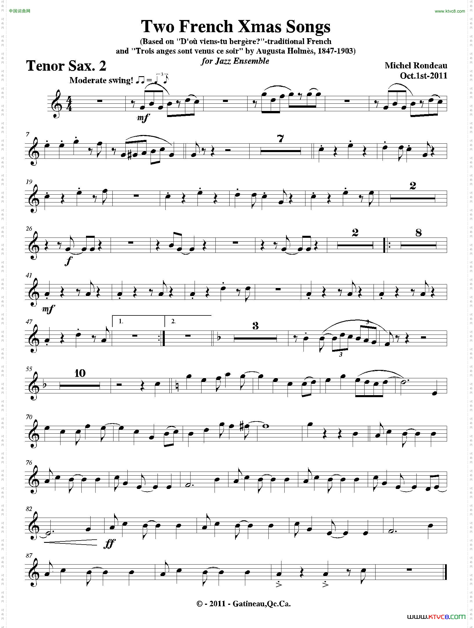 TwoFrenchXmasSongs第二次中音萨克斯分谱_Two French Xmas Songs第二次中音萨克斯分谱