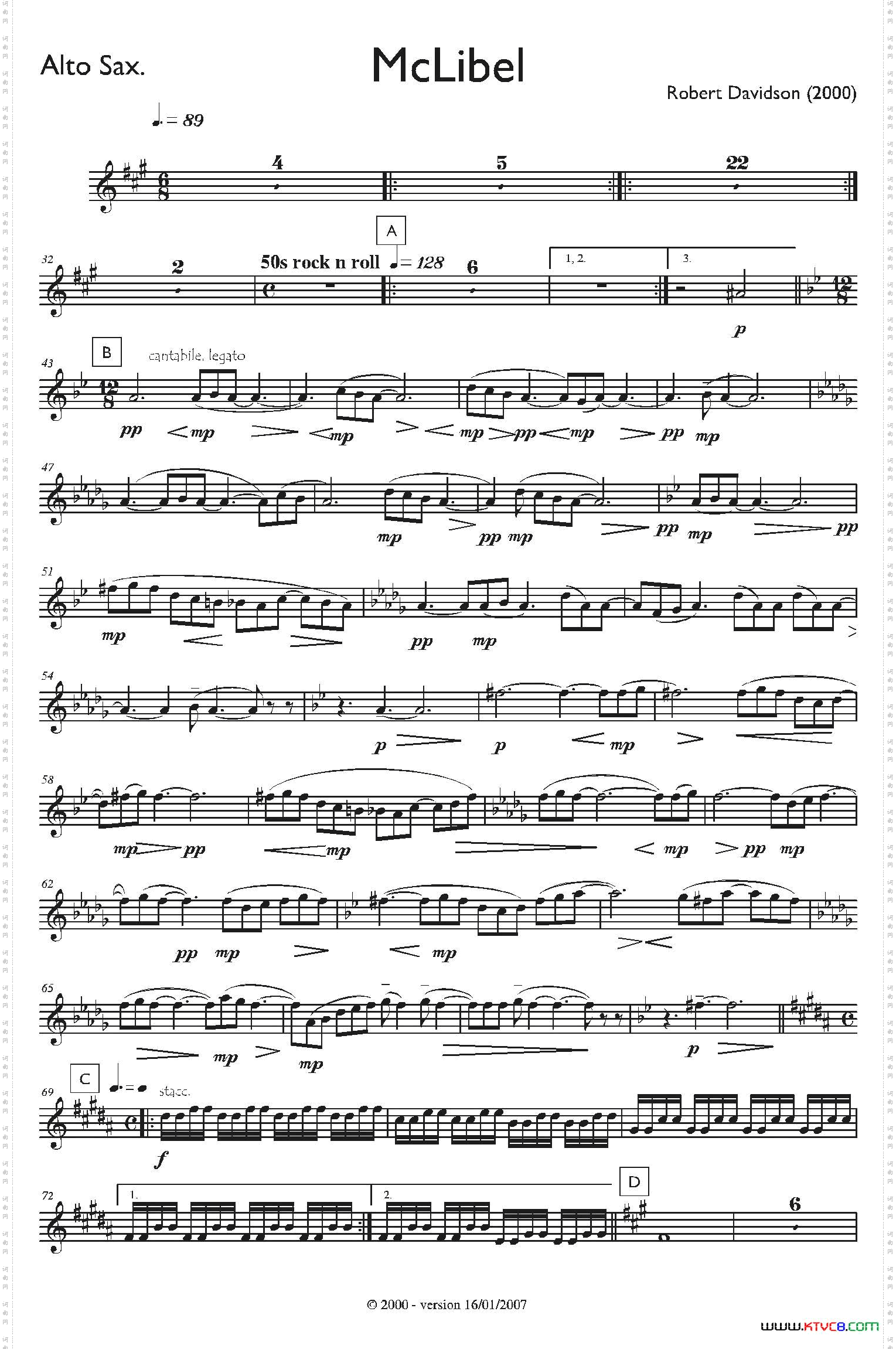 Mclibel（五重奏中音萨克斯分谱）