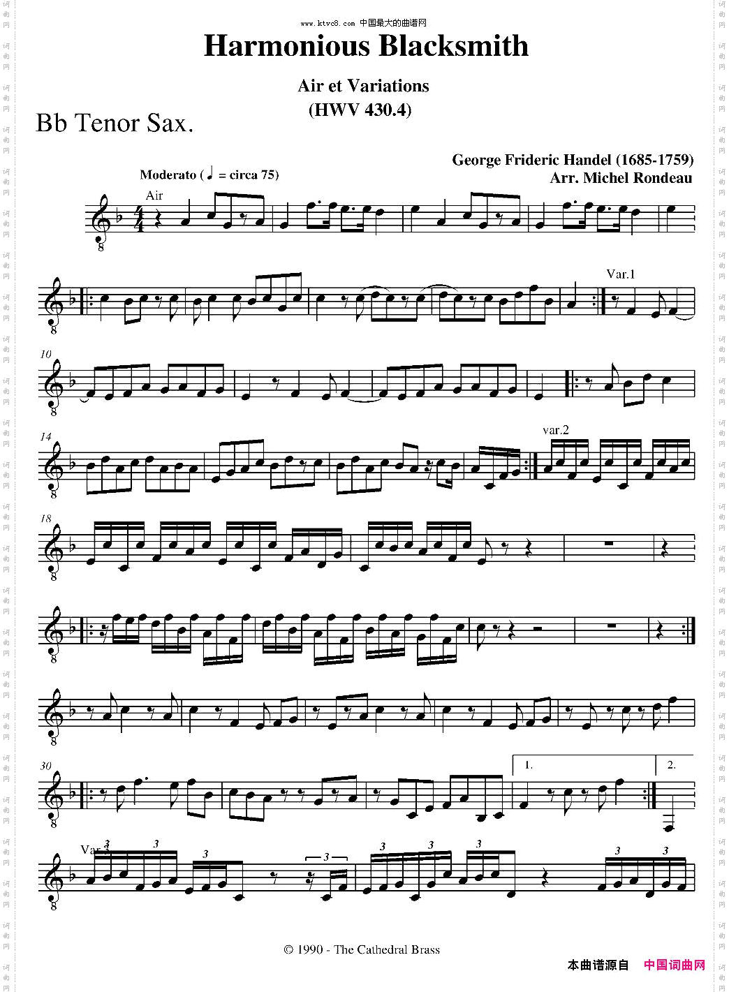 HarmoniousBlacksmith快乐的铁匠四重奏分谱