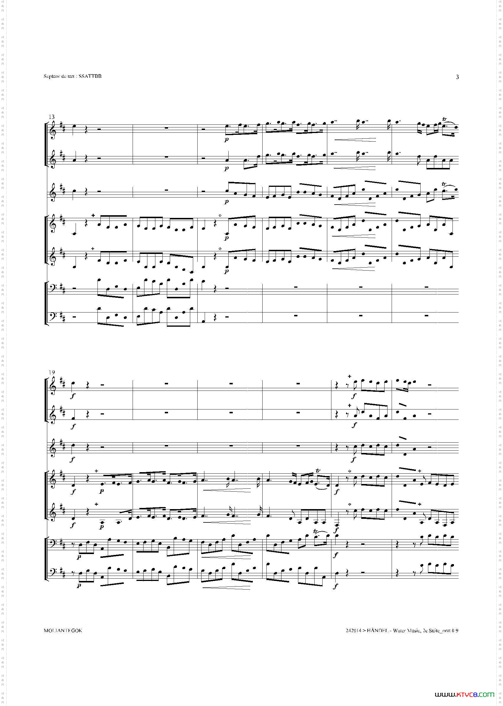 WaterMusicHWV.349No.2萨克斯合奏总谱_Water MusicHWV.349 No.2萨克斯合奏总谱