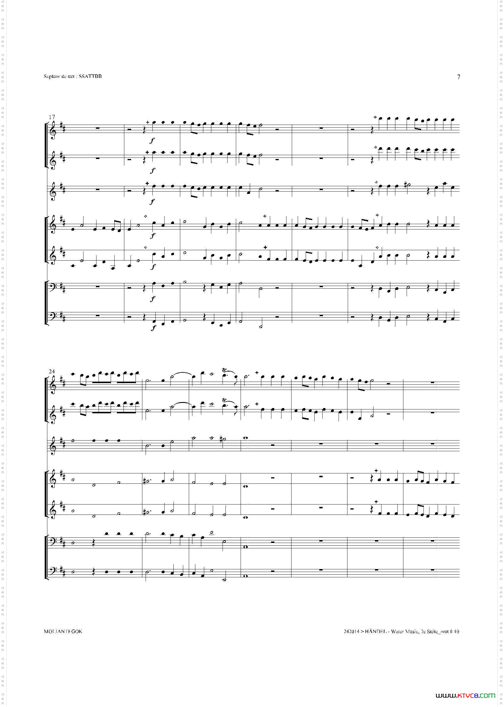 WaterMusicHWV.349No.2萨克斯合奏总谱_Water MusicHWV.349 No.2萨克斯合奏总谱