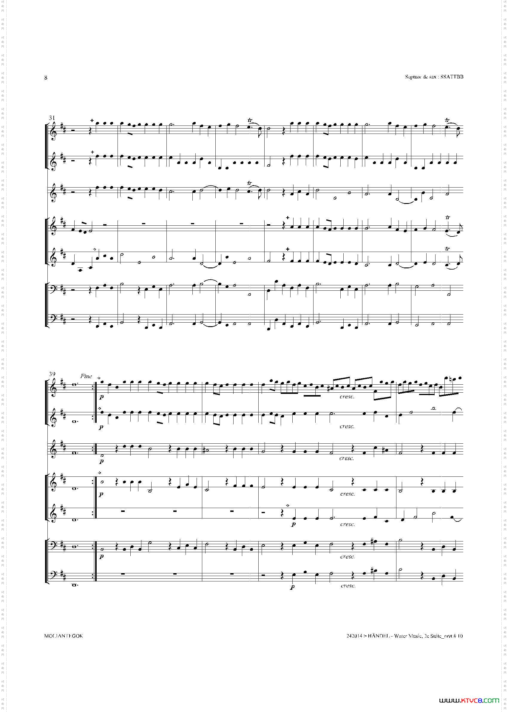 WaterMusicHWV.349No.2萨克斯合奏总谱_Water MusicHWV.349 No.2萨克斯合奏总谱