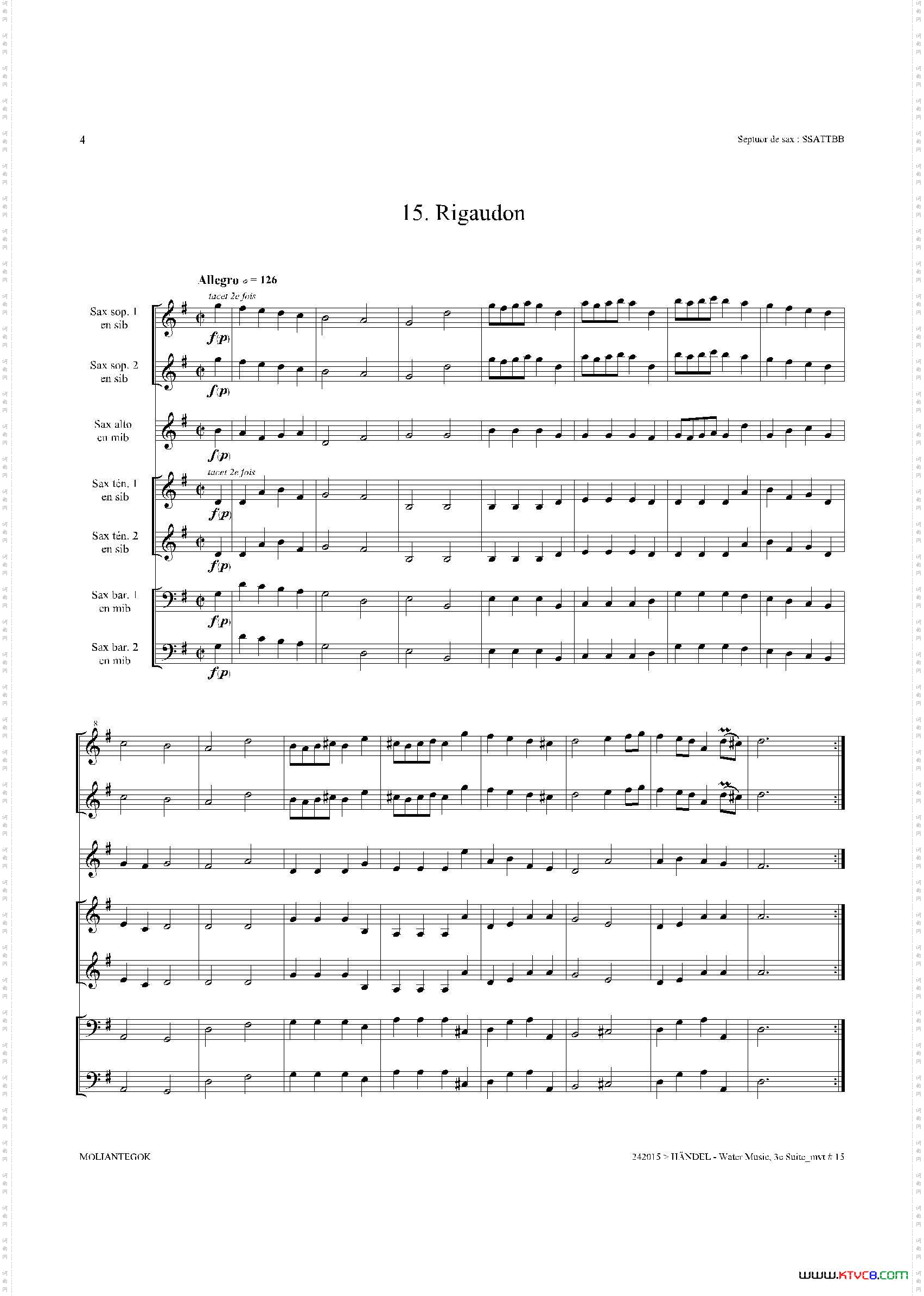 WaterMusicHWV.350No.3萨克斯合奏总谱_Water MusicHWV.350 No.3萨克斯合奏总谱