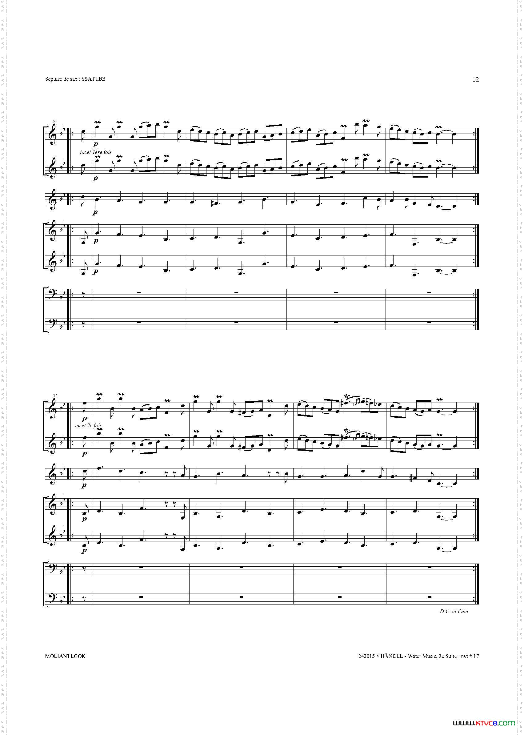 WaterMusicHWV.350No.3萨克斯合奏总谱_Water MusicHWV.350 No.3萨克斯合奏总谱