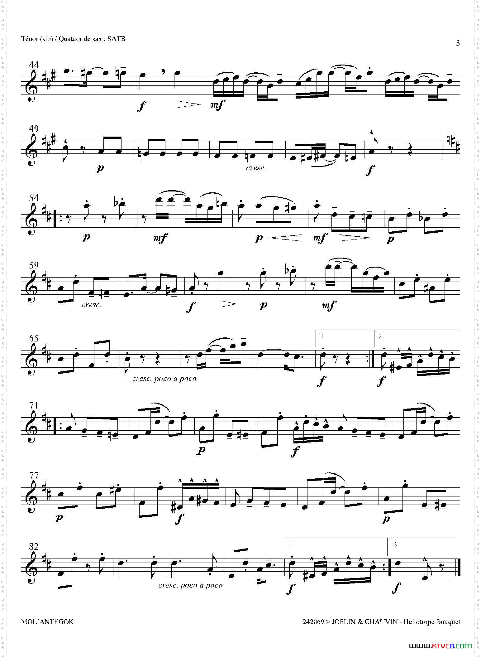 HeliotropeBouquet四重奏次中音萨克斯分谱_Heliotrope Bouquet四重奏次中音萨克斯分谱