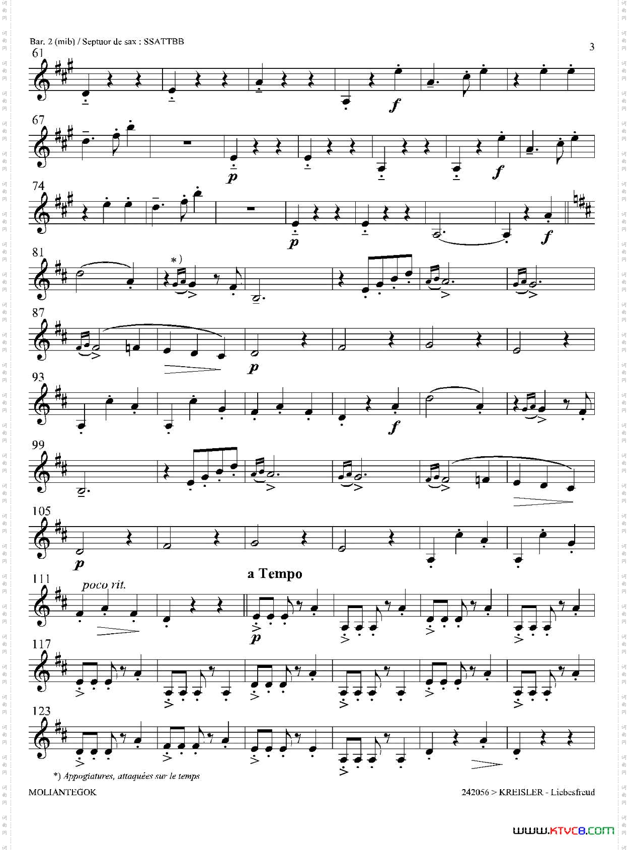Liebesfreud四重奏第二上低音萨克斯分谱