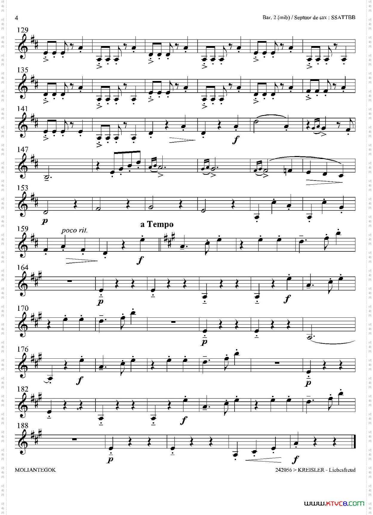Liebesfreud四重奏第二上低音萨克斯分谱