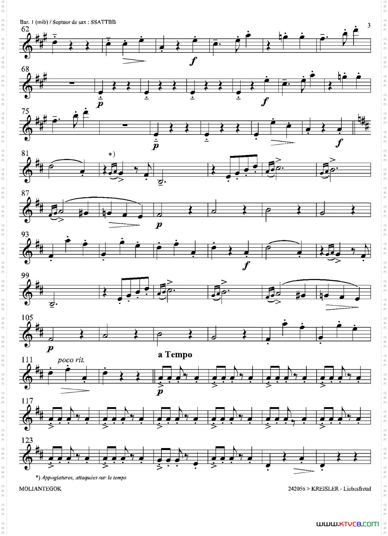 Liebesfreud四重奏第一上低音萨克斯分谱