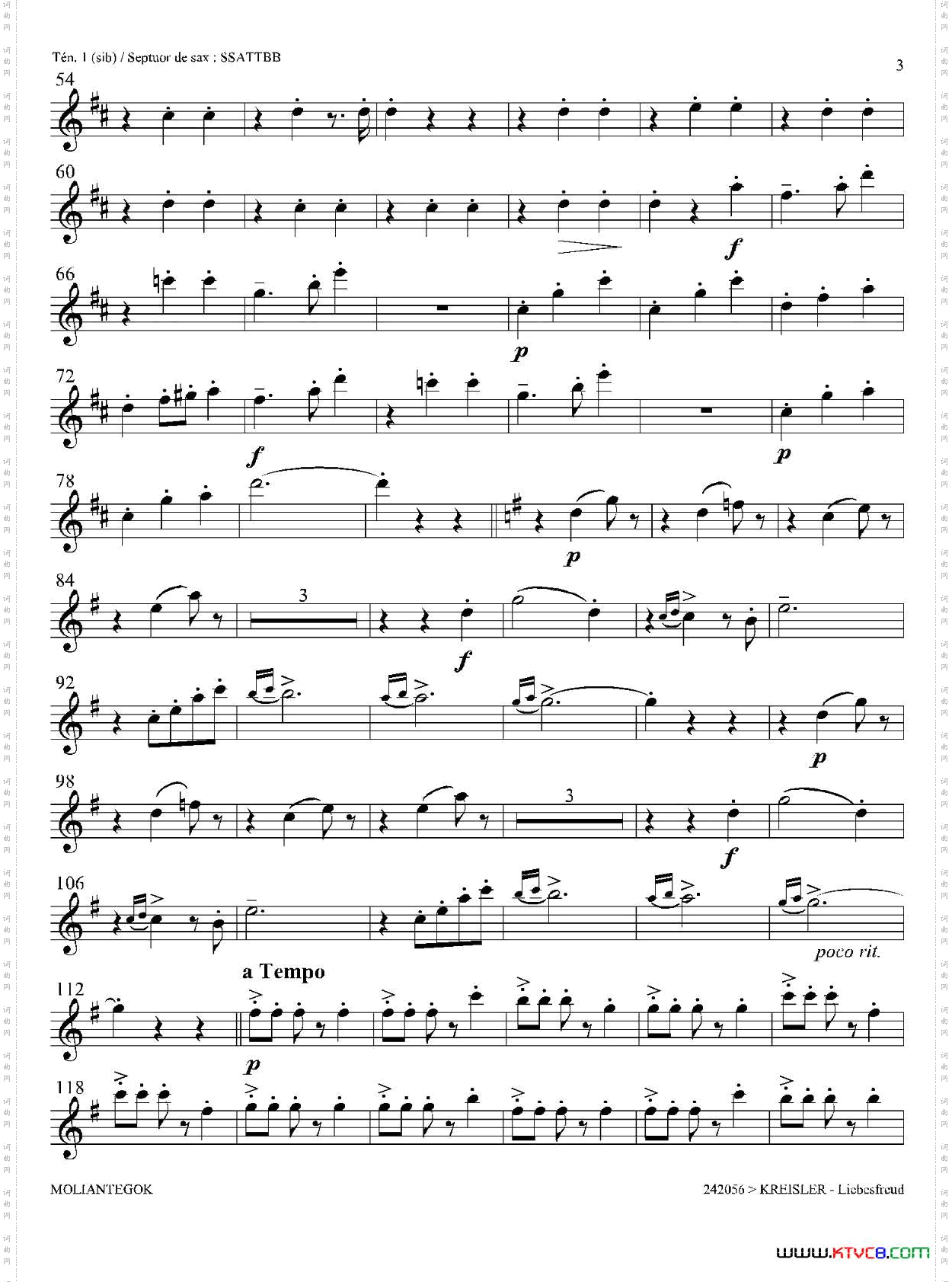 Liebesfreud四重奏第一次中音萨克斯分谱