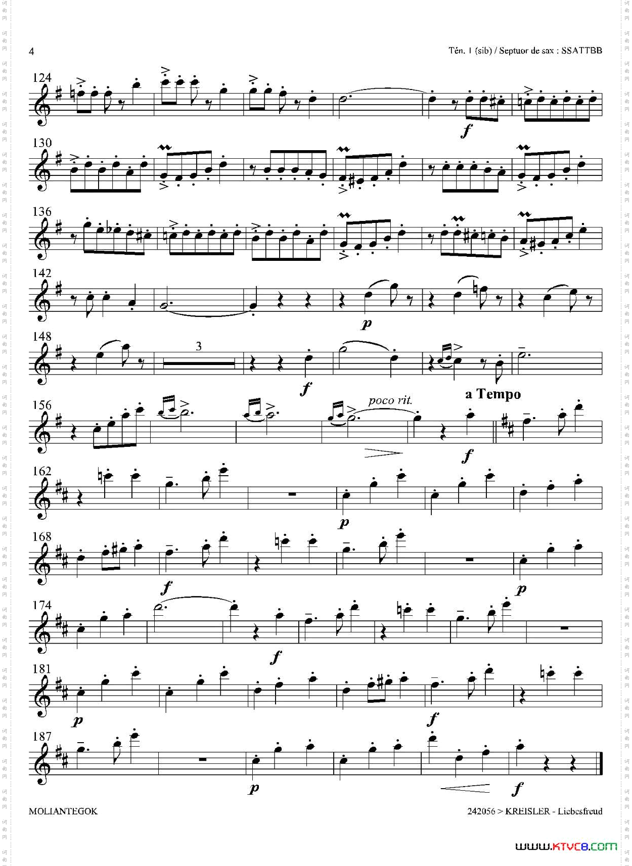 Liebesfreud四重奏第一次中音萨克斯分谱