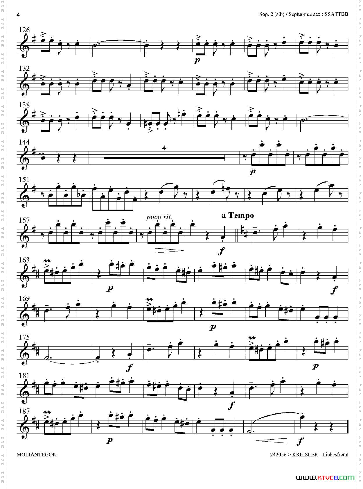Liebesfreud四重奏第二高音萨克斯分谱