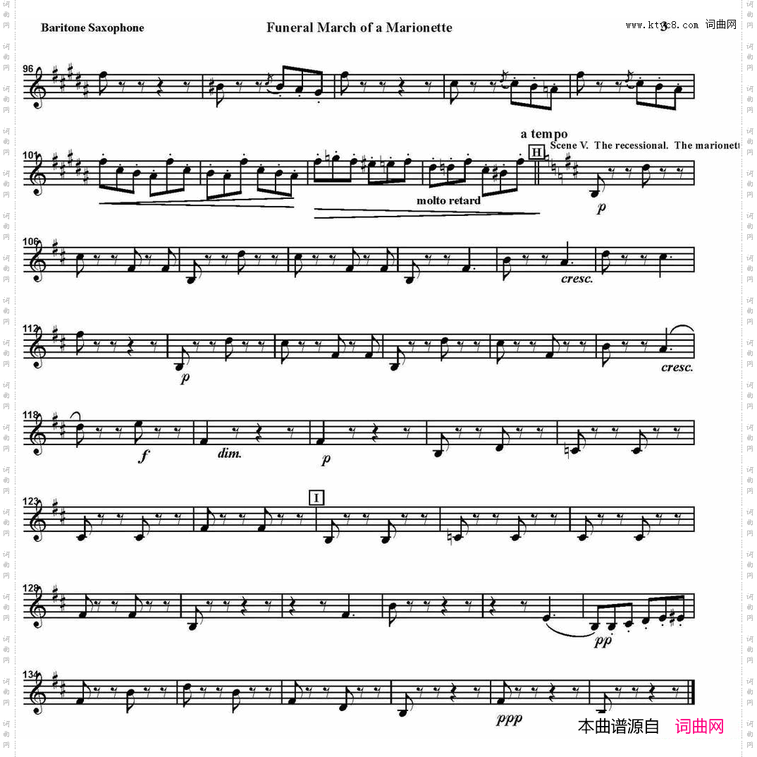 FUNERALMARCHOFAMARIONETTE四重奏·上低音萨克斯分谱_FUNERAL MARCH OF A MARIONETTE四重奏·上低音萨克斯分谱