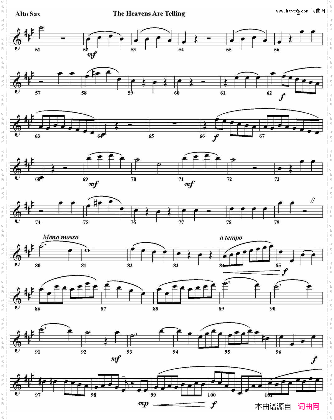 THEHEAVENSARETELLING四重奏·中音萨克斯分谱_THE HEAVENS ARE TELLING四重奏·中音萨克斯分谱