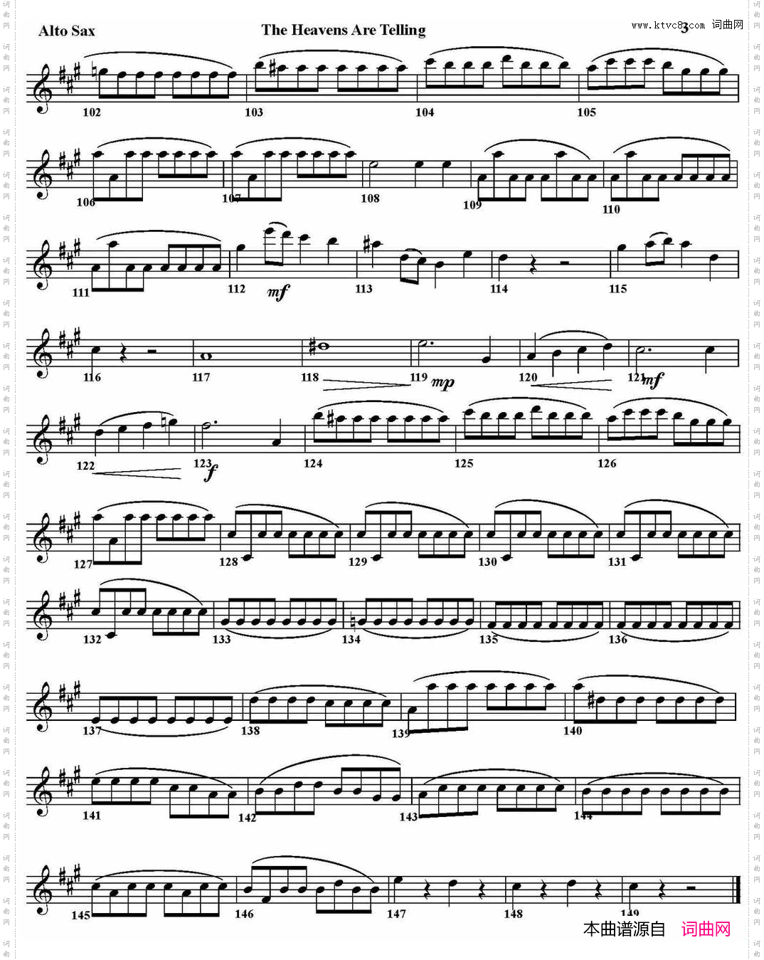 THEHEAVENSARETELLING四重奏·中音萨克斯分谱_THE HEAVENS ARE TELLING四重奏·中音萨克斯分谱