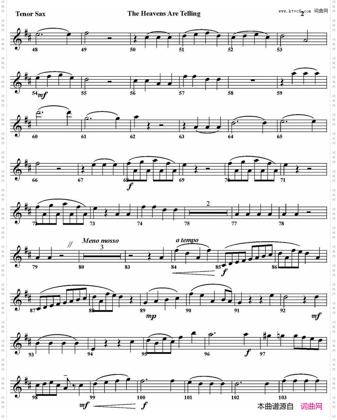 THEHEAVENSARETELLING四重奏·次中音萨克斯分谱_THE HEAVENS ARE TELLING四重奏·次中音萨克斯分谱