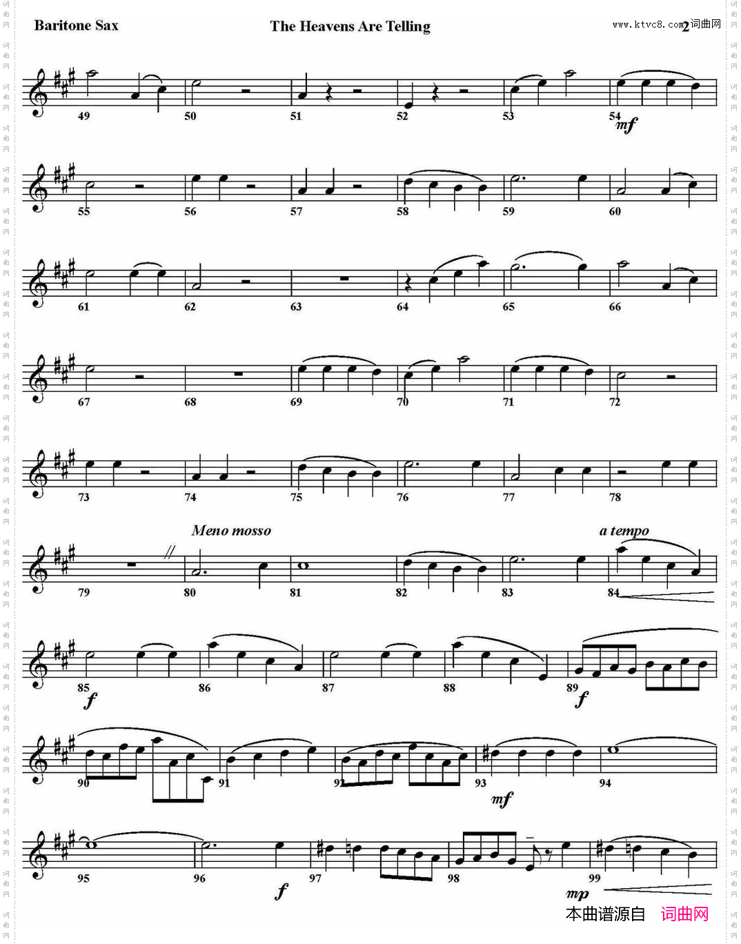 THEHEAVENSARETELLING四重奏·上低音萨克斯分谱_THE HEAVENS ARE TELLING四重奏·上低音萨克斯分谱