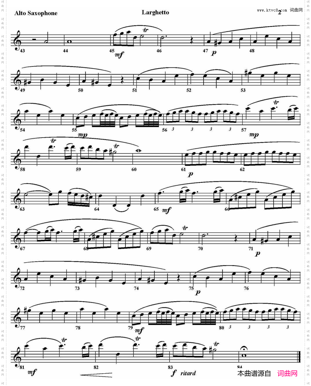 LARGHETTO四重奏·中音萨克斯分谱