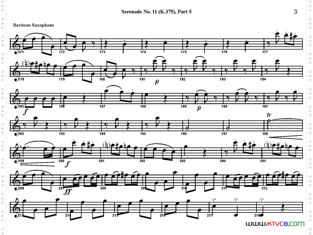 SERENADENo·11inEb，K·375Part5四重奏·上低音萨克斯分谱_SERENADE No·11 in Eb，K·375 Part 5四重奏·上低音萨克斯分谱