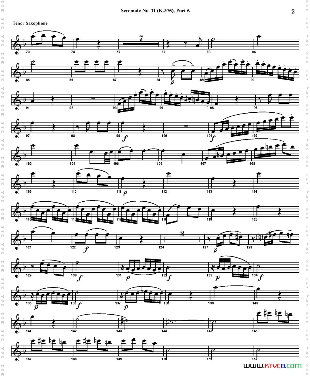 SERENADENo·11inEb，K·375Part5四重奏·次中音萨克斯分谱_SERENADE No·11 in Eb，K·375 Part 5四重奏·次中音萨克斯分谱