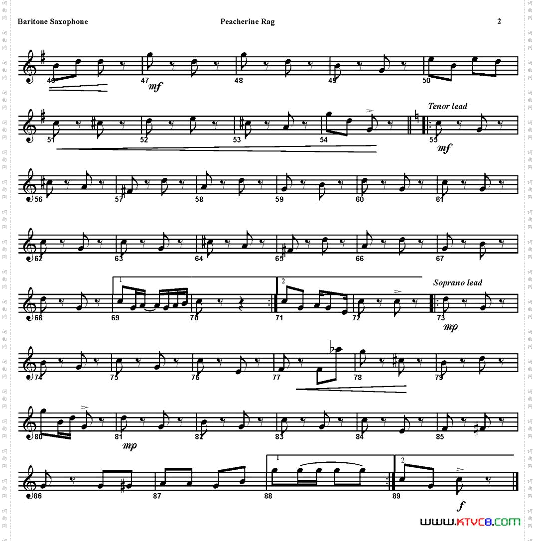 PEACHERINERAG四重奏·上低音萨克斯分谱_PEACHERINE RAG四重奏·上低音萨克斯分谱