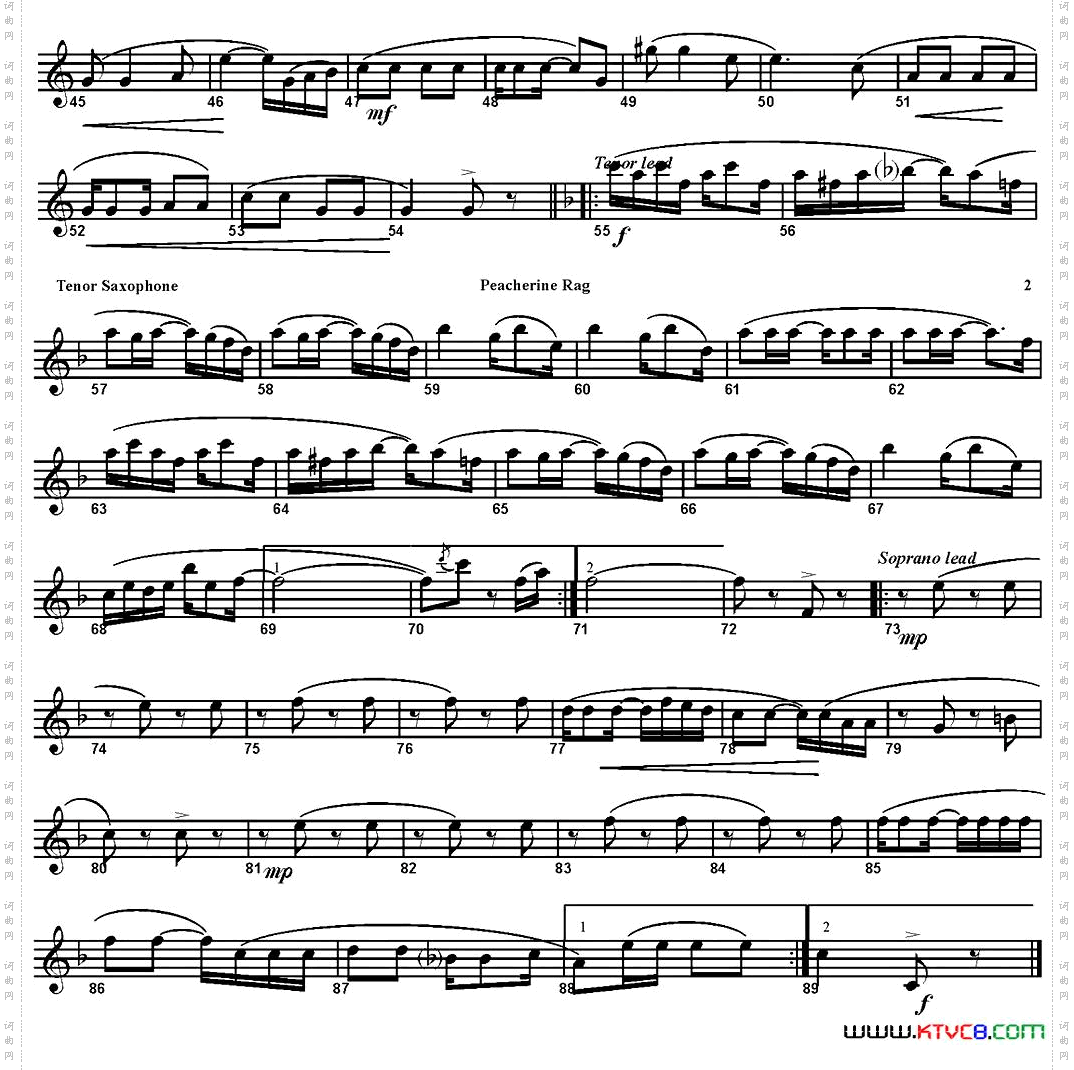 PEACHERINERAG四重奏·次中音萨克斯分谱_PEACHERINE RAG四重奏·次中音萨克斯分谱