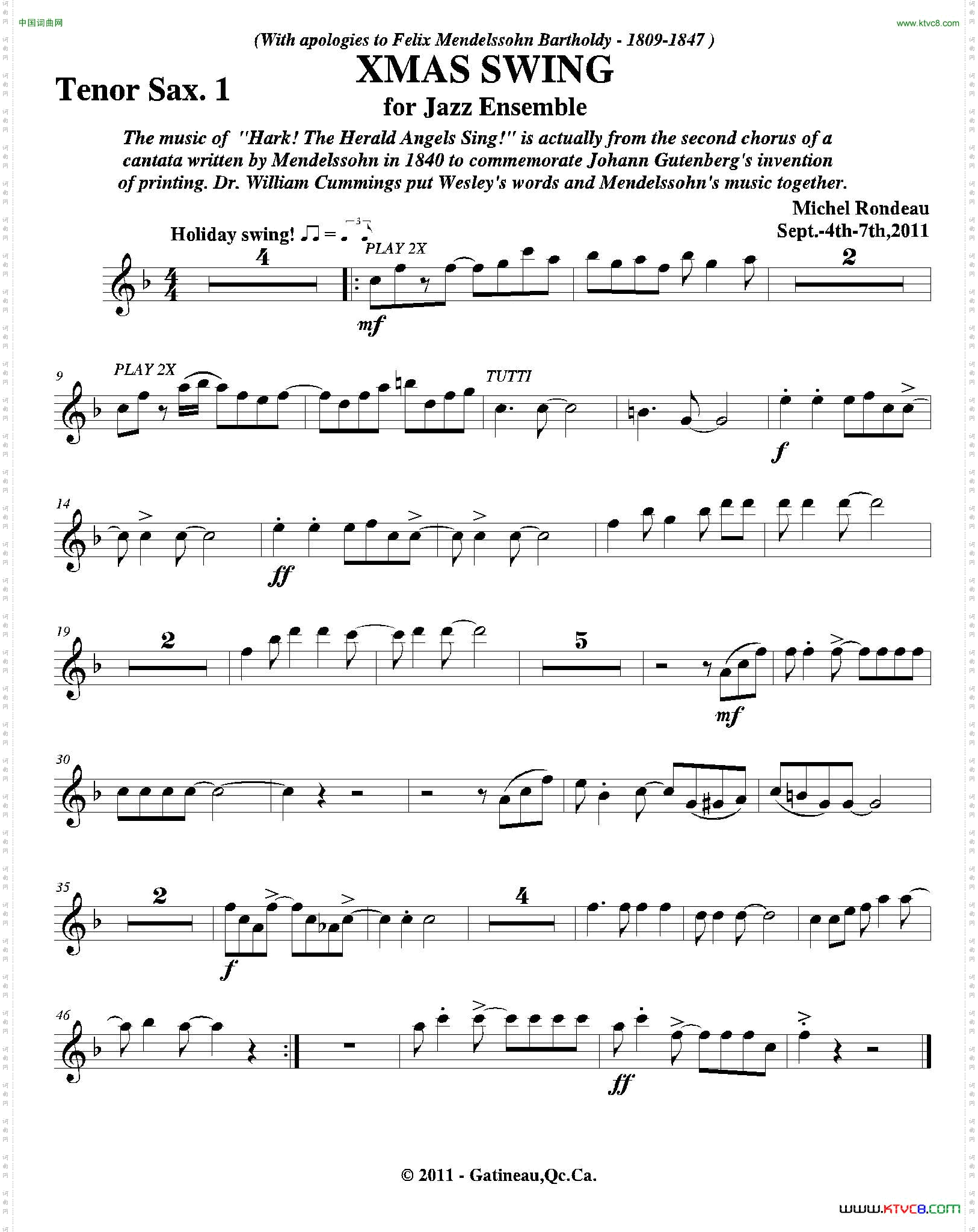 XMASSWING第一次中音萨克斯分谱_XMAS SWING第一次中音萨克斯分谱