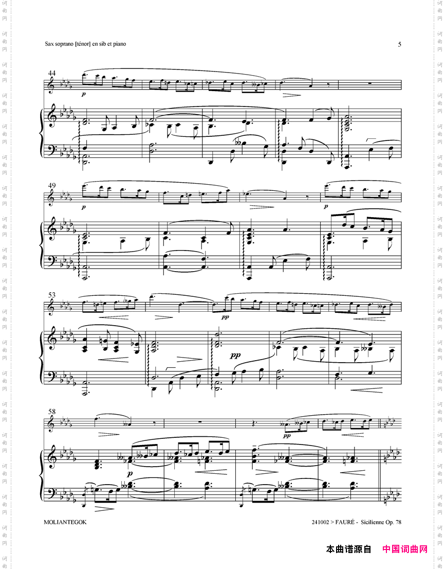 西西里舞曲Op78高音萨克斯+钢琴伴奏_西西里舞曲 Op78高音萨克斯+钢琴伴奏