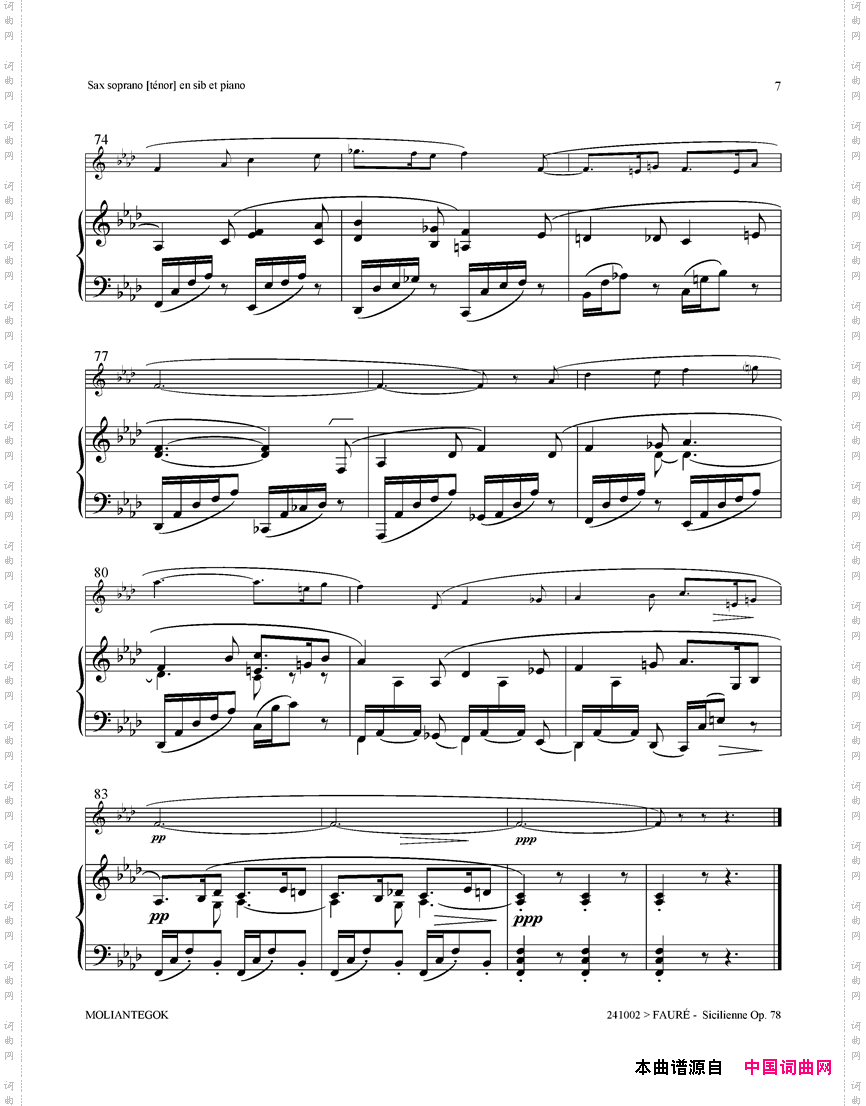 西西里舞曲Op78高音萨克斯+钢琴伴奏_西西里舞曲 Op78高音萨克斯+钢琴伴奏