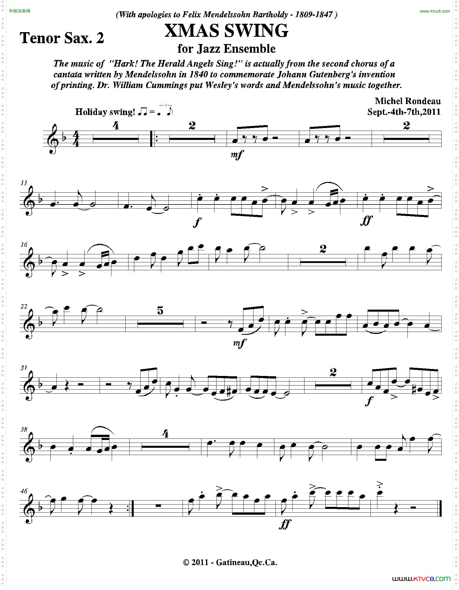 XMASSWING第二次中音萨克斯分谱_XMAS SWING第二次中音萨克斯分谱