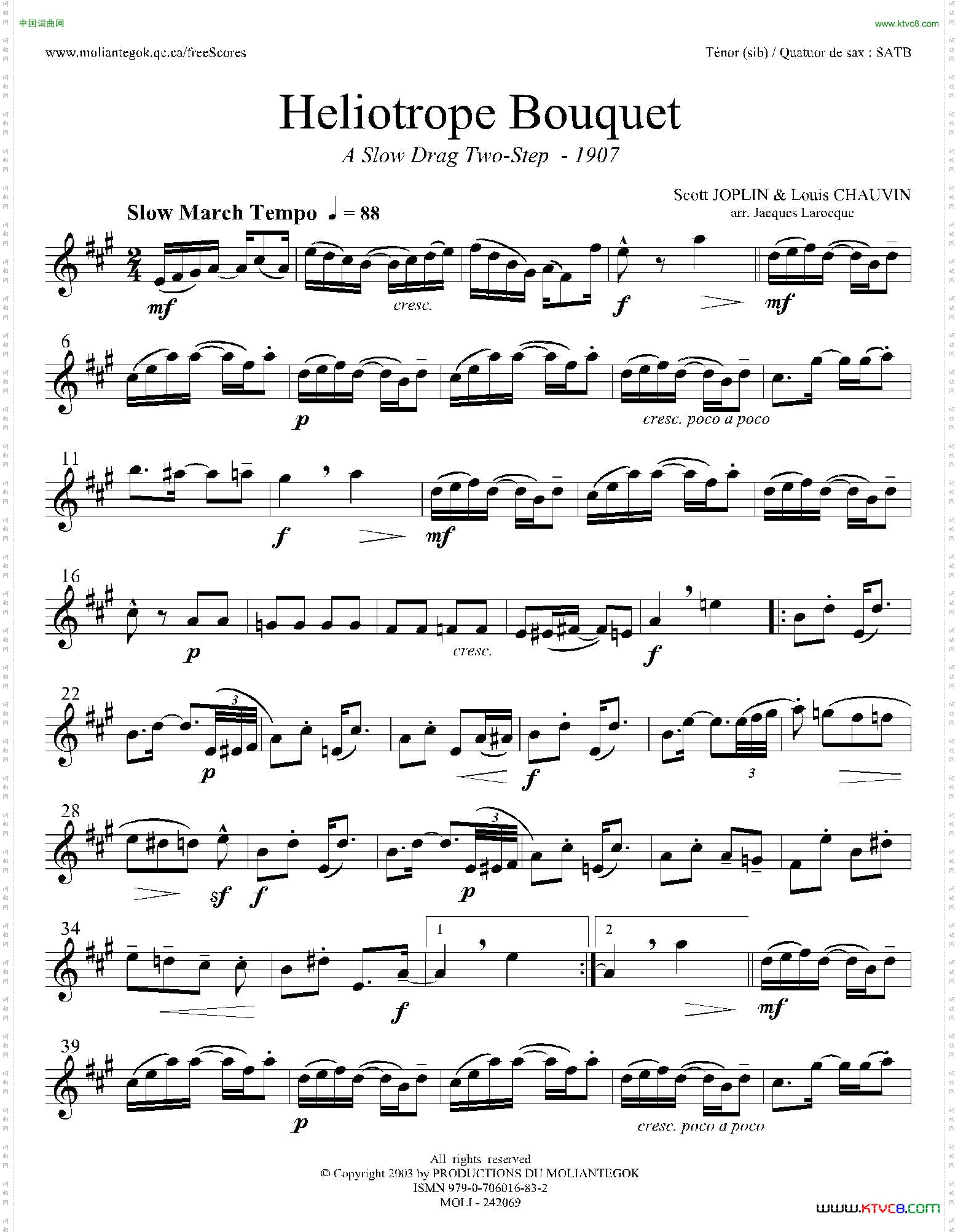 Heliotrope Bouquet（四重奏高音萨克斯分谱）