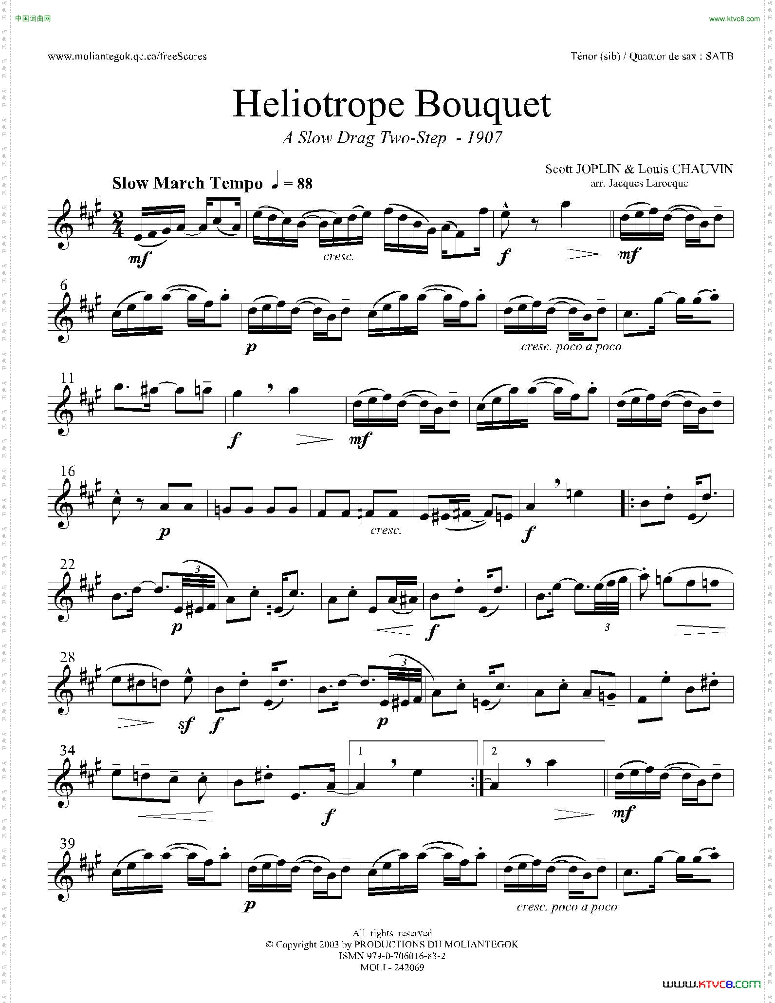 Heliotrope Bouquet（四重奏次中音萨克斯分谱）