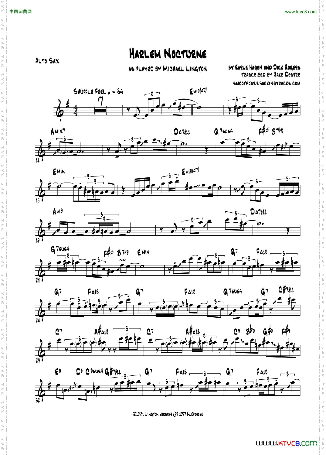 HarlemNocturne中音萨克斯_Harlem Nocturne中音萨克斯