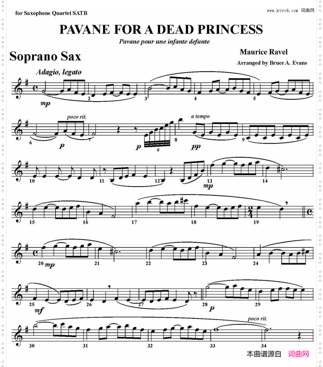 PAVANEFORADEADPRINCESS四重奏·高音萨克斯分谱_PAVANE FOR A DEAD PRINCESS四重奏·高音萨克斯分谱