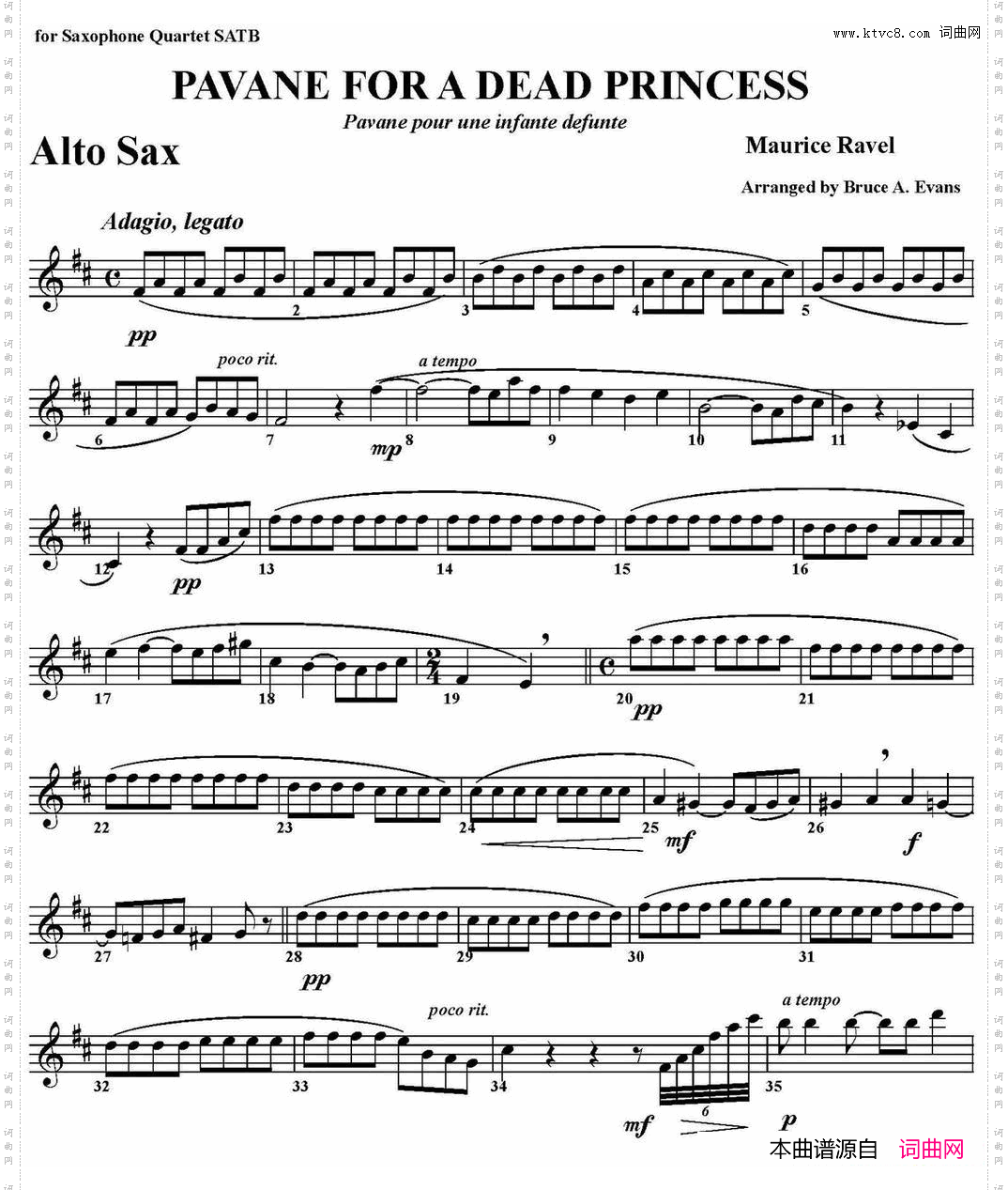 PAVANEFORADEADPRINCESS四重奏·中音萨克斯分谱_PAVANE FOR A DEAD PRINCESS四重奏·中音萨克斯分谱