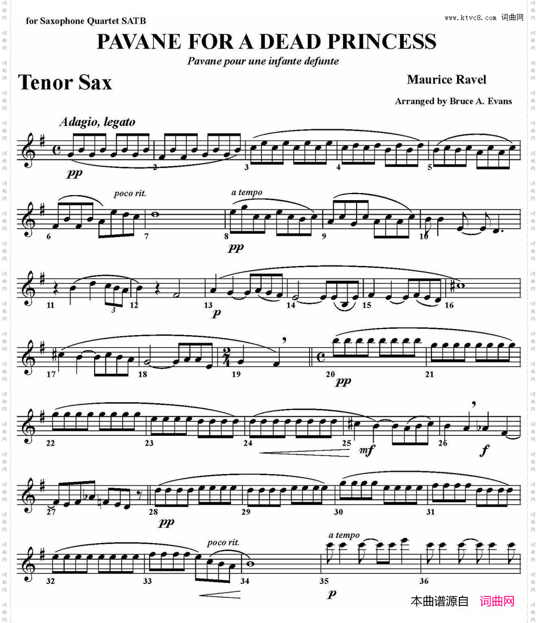 PAVANEFORADEADPRINCESS四重奏·次中音萨克斯分谱_PAVANE FOR A DEAD PRINCESS四重奏·次中音萨克斯分谱