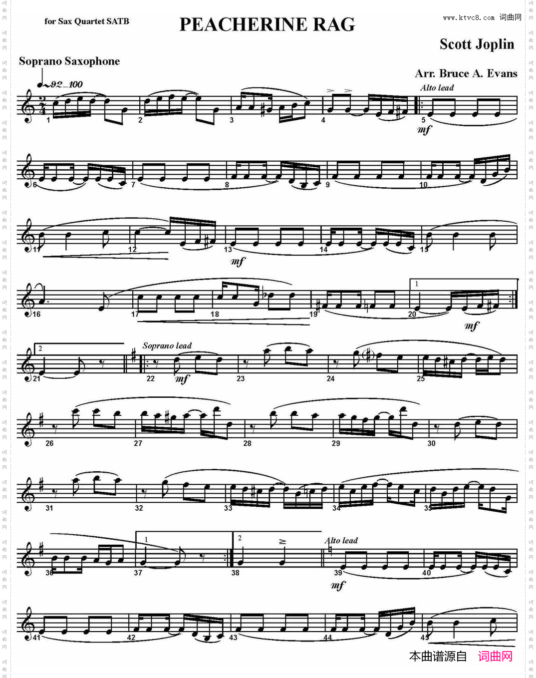 PEACHERINERAG四重奏·高音萨克斯分谱_PEACHERINE RAG四重奏·高音萨克斯分谱