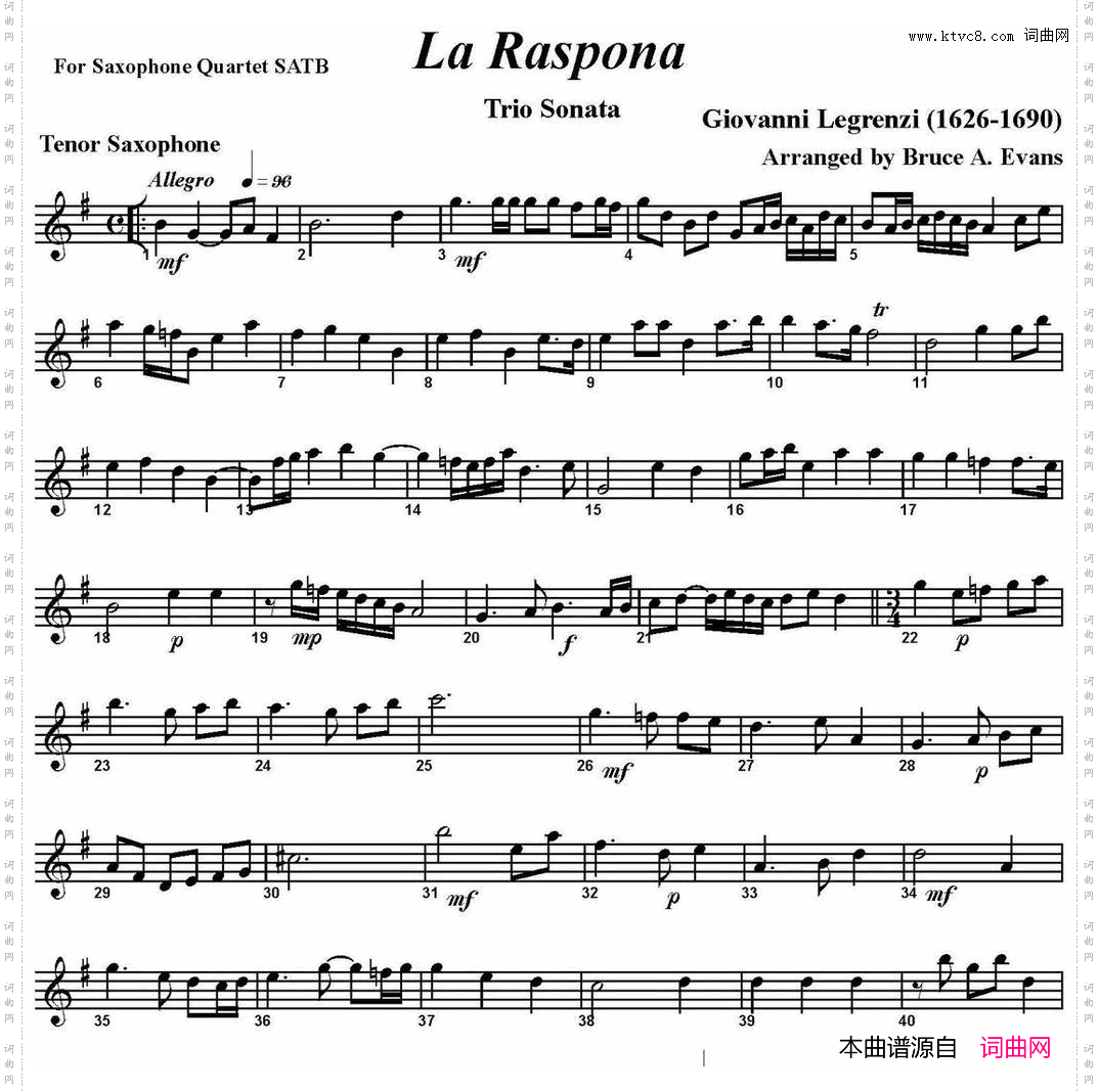 LaRaspona四重奏·次中音萨克斯分谱_La Raspona四重奏·次中音萨克斯分谱