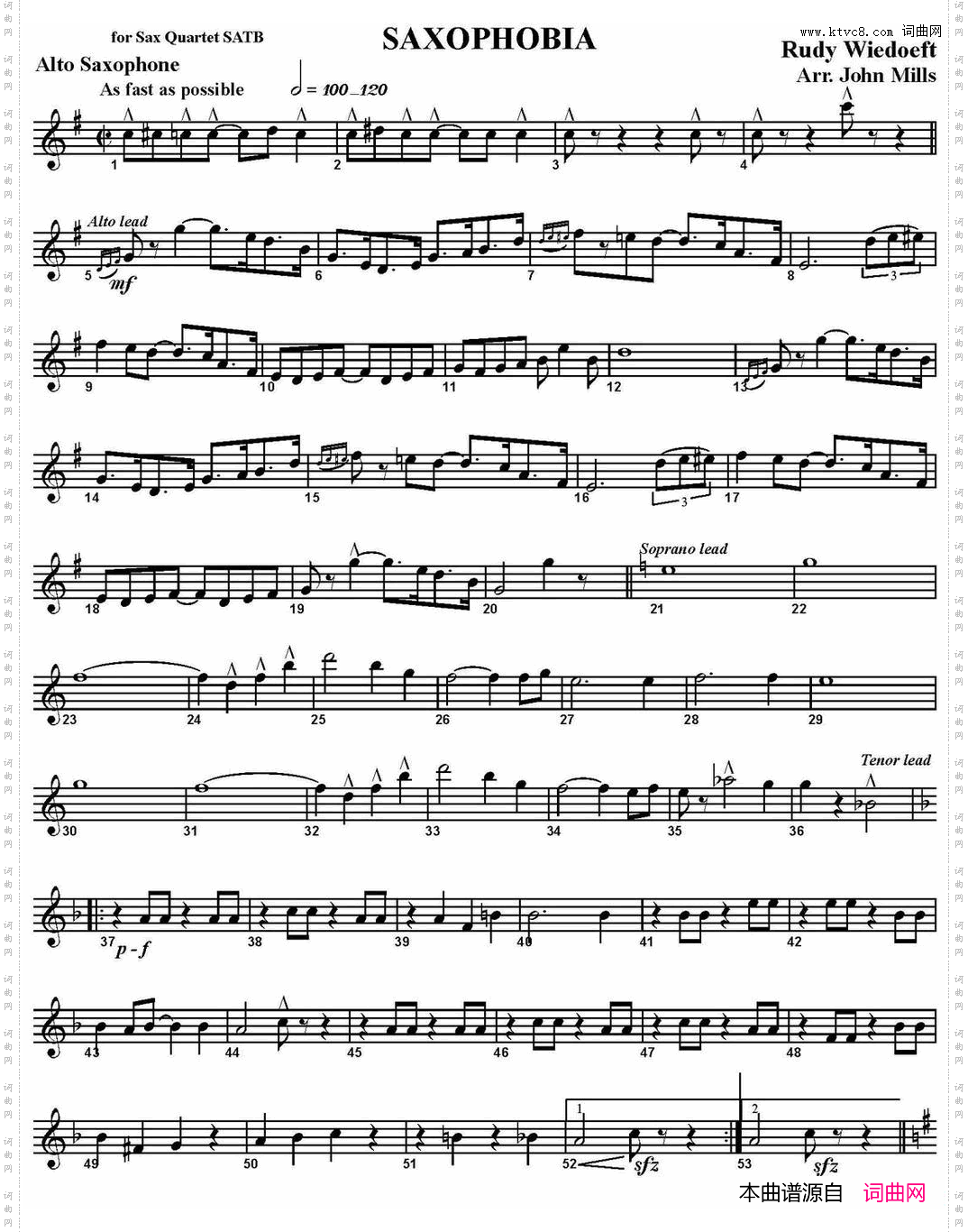 SAXOPHOBIA四重奏·中音萨克斯分谱