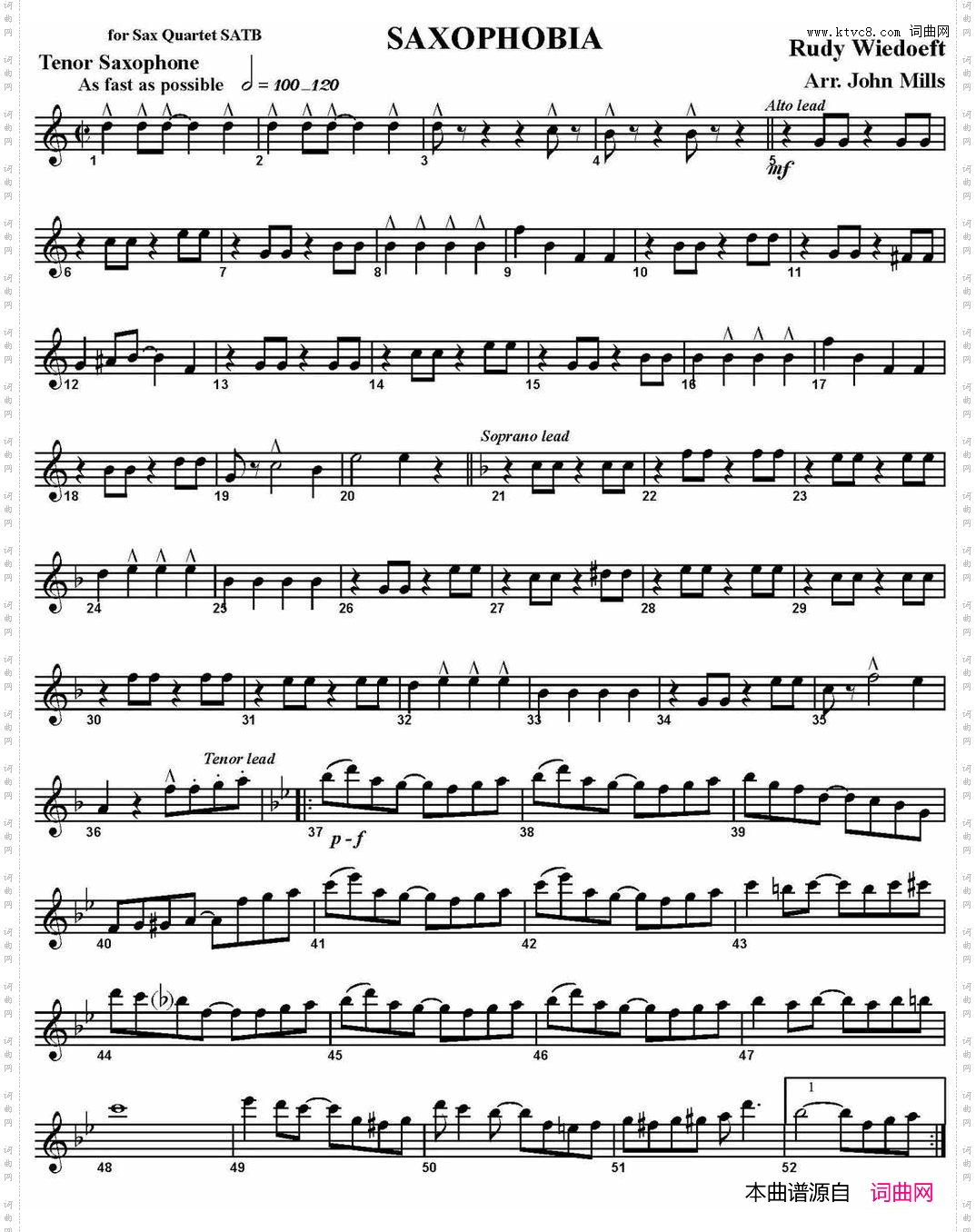 SAXOPHOBIA四重奏·次中音萨克斯分谱