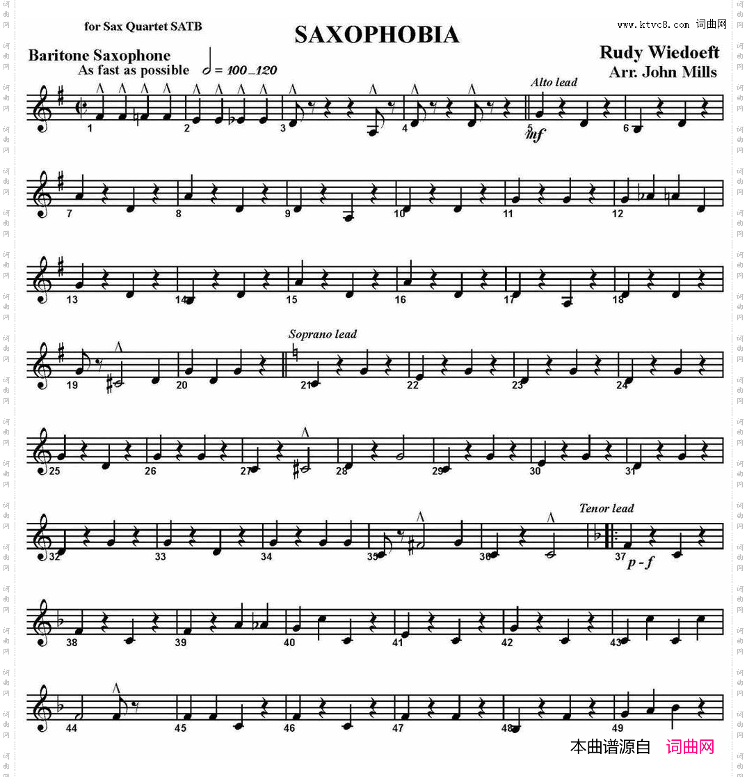 SAXOPHOBIA四重奏·上低音萨克斯分谱