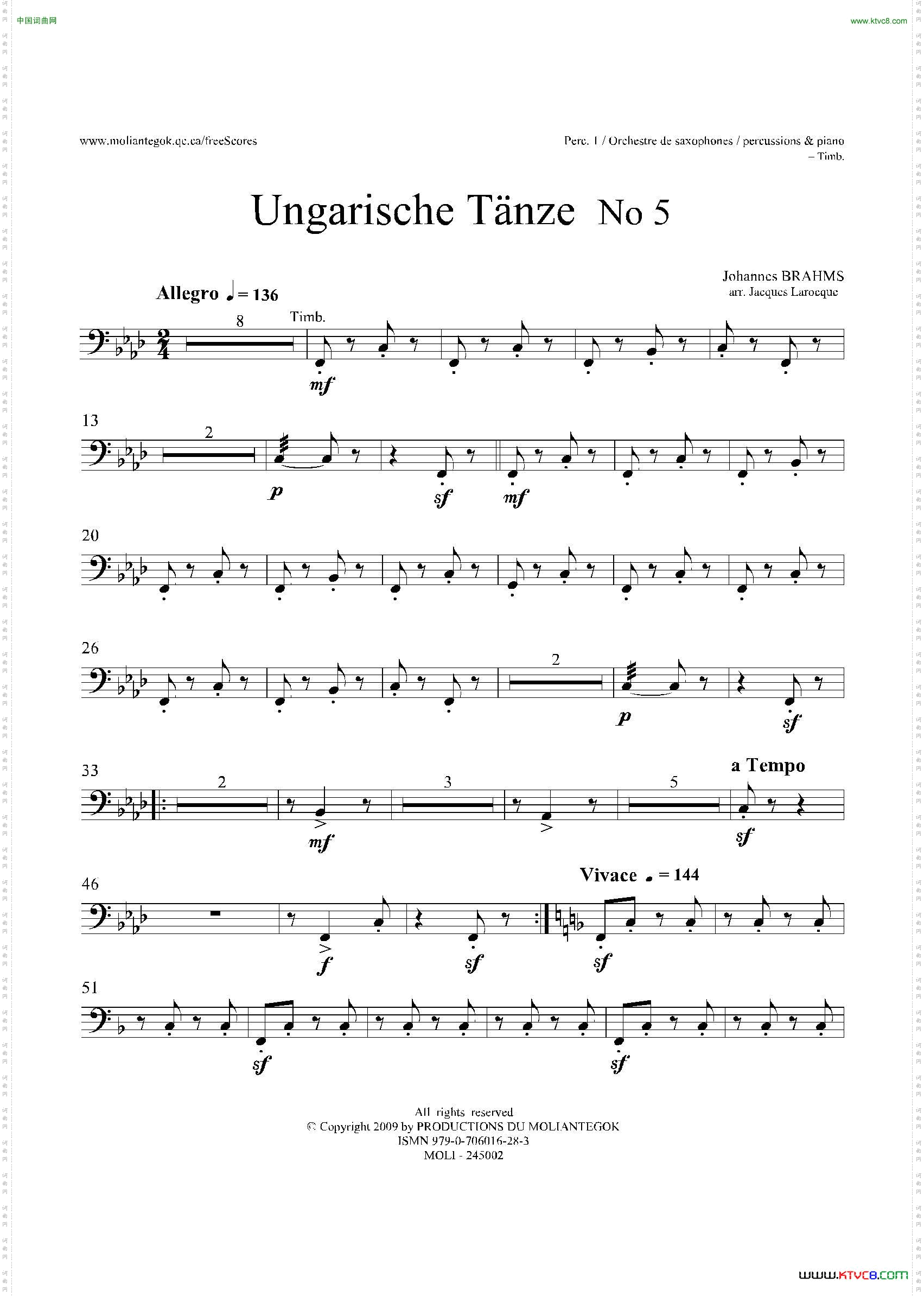 UngarischeTnzeNo5十五重奏Perc.1-2-3-4-5分谱_Ungarische Tnze No 5十五重奏Perc.1-2-3-4-5 分谱