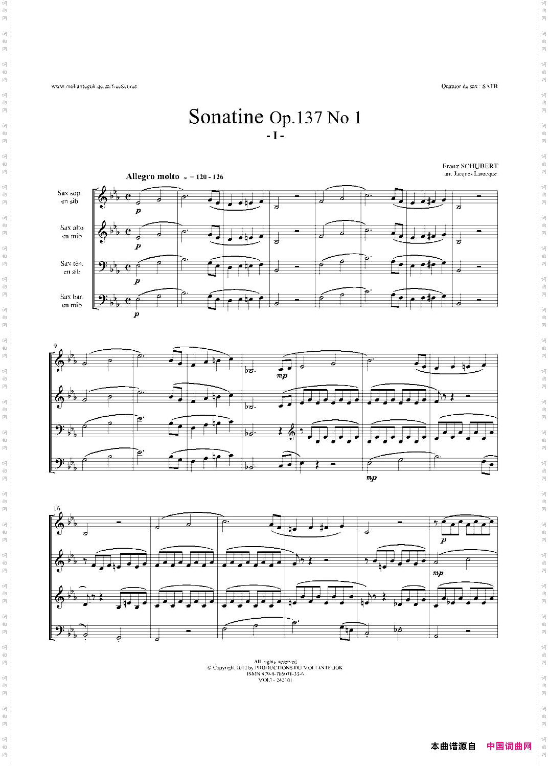 SonatineOp.137No1四重奏总谱_Sonatine Op.137 No 1四重奏总谱