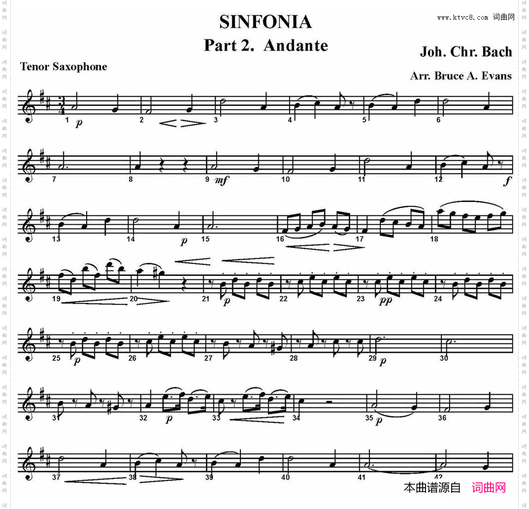 SINFONIAPart2·Andante四重奏·次中音萨克斯分谱_SINFONIA Part 2· Andante四重奏·次中音萨克斯分谱